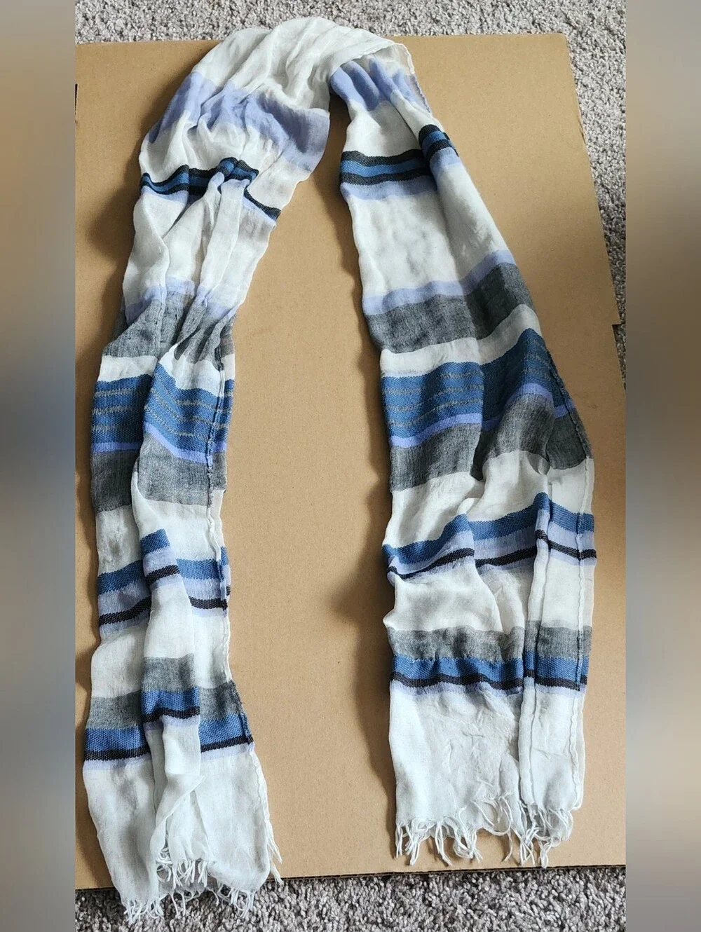Lightweight White and Blue Striped Women's Scarf